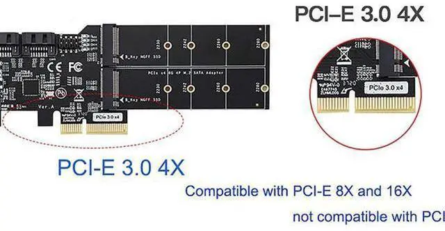 Alt view image 5 of 7 - 4in1 Dual M.2 NGFF (B Key) SSD+ Dual SATAIII 6G SSD/HDD to PCI Express 4X Converter Adapter with Low Profile Bracket for Desktop PC