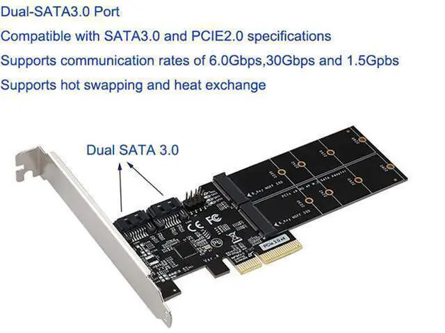 Alt view image 6 of 7 - 4in1 Dual M.2 NGFF (B Key) SSD+ Dual SATAIII 6G SSD/HDD to PCI Express 4X Converter Adapter with Low Profile Bracket for Desktop PC