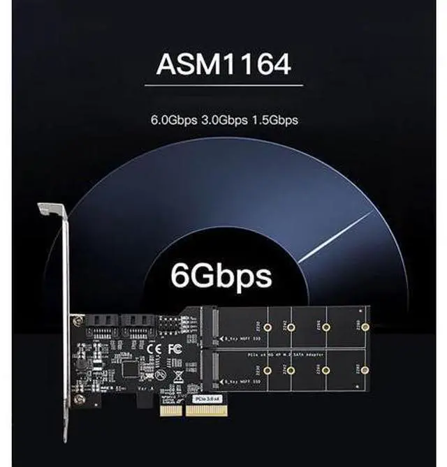 Alt view image 3 of 7 - 4in1 Dual M.2 NGFF (B Key) SSD+ Dual SATAIII 6G SSD/HDD to PCI Express 4X Converter Adapter with Low Profile Bracket for Desktop PC