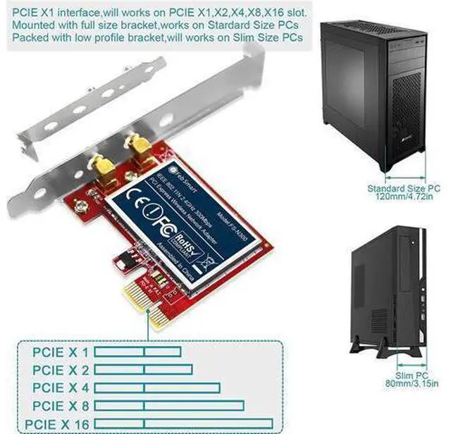 Alt view image 6 of 7 - FebSmart Wireless N 2.4GHz 300Mbps PCIe Wireless Network Adapter for Windows 10 8.1 8 7 XP Server(32/64bit) and Linux PCs ,PCIe WiFi Card,PCIe WiFi Adapter(FS-N300)