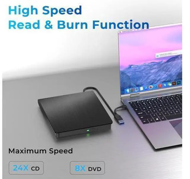 Alt view image 2 of 7 - mthstec External DVD Drive, USB 3.0 Type-C Portable CD Burner, CD ROM +/-RW External CD Player, External CD DVD Drive for Laptop Desktop PC Mac Windows Linux (Black)