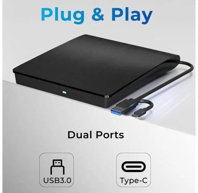 Alt view image 3 of 7 - mthstec External DVD Drive, USB 3.0 Type-C Portable CD Burner, CD ROM +/-RW External CD Player, External CD DVD Drive for Laptop Desktop PC Mac Windows Linux (Black)