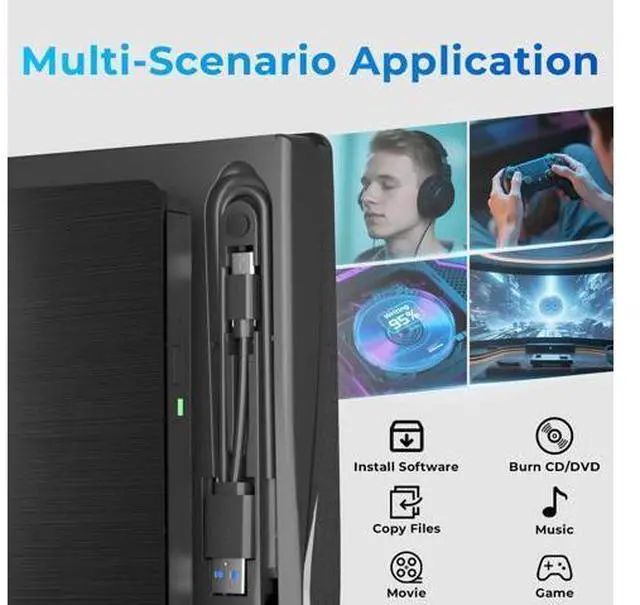 Alt view image 5 of 7 - mthstec External DVD Drive, USB 3.0 Type-C Portable CD Burner, CD ROM +/-RW External CD Player, External CD DVD Drive for Laptop Desktop PC Mac Windows Linux (Black)