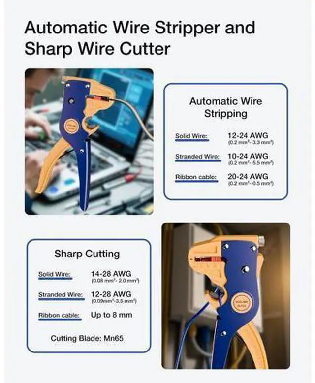 Alt view image 2 of 7 - Wire Stripper and Cutter, Professional Quick Strip Automatic Wire Stripper, 2 in 1 Adjustable Electrical Cable Wire Stripping Tool&Eagle Nose Self-Adjusting Wire Pliers (7-Inch)