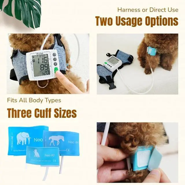 Alt view image 5 of 6 - Wearable Pet Blood Pressure Monitor for Cats & Dogs, Automatic Oscillometric Veterinary BP & Heart Rate Monitor, 3 Adjustable Cuffs 4.215cm, Dual-User 120 Memory, Portable Home & Vet Clinic Use