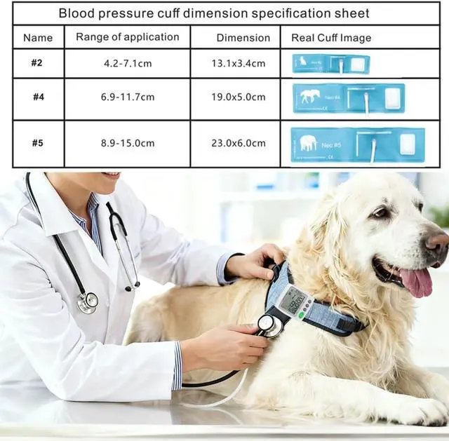 Alt view image 6 of 6 - Wearable Pet Blood Pressure Monitor for Cats & Dogs, Automatic Oscillometric Veterinary BP & Heart Rate Monitor, 3 Adjustable Cuffs 4.215cm, Dual-User 120 Memory, Portable Home & Vet Clinic Use