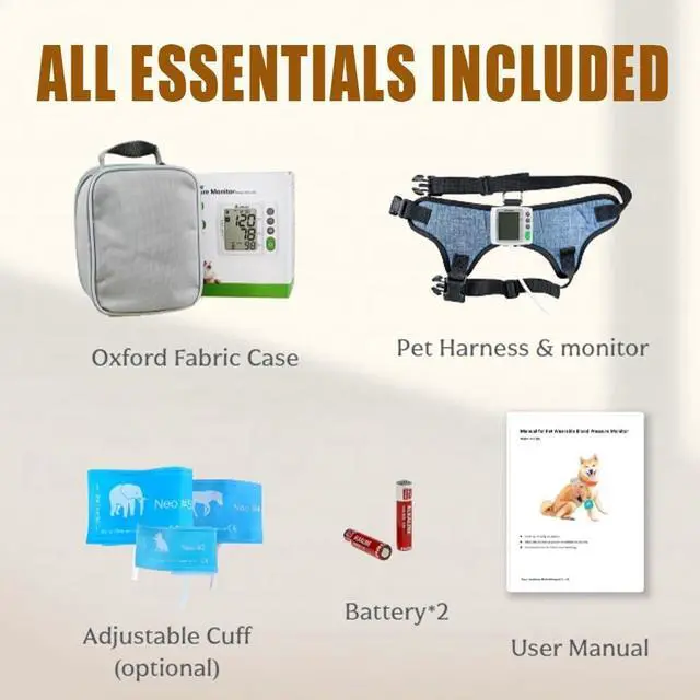 Alt view image 2 of 6 - Wearable Pet Blood Pressure Monitor for Cats & Dogs, Automatic Oscillometric Veterinary BP & Heart Rate Monitor, 3 Adjustable Cuffs 4.215cm, Dual-User 120 Memory, Portable Home & Vet Clinic Use