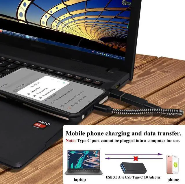 Alt view image 6 of 7 - USB C to USB A Adapter USB 3.0 A Male to USB Type C Female Converter (One-Way Transmission and Charging) for USB Port PC,Laptops,Chargers and Type-C Port U-Disk,Smart Phone Etc(2 Pack-Black)