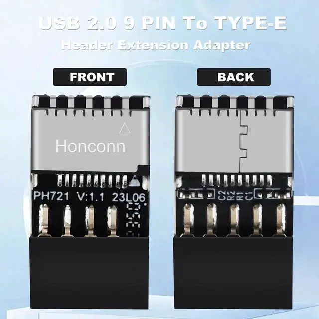 Alt view image 3 of 6 - USB 2.0 to USB 3.2 Gen 1 Header Adapter for Mainboard with Type E Key-A Female Front Panel Socket to 9 Pin Header Internal Conversion Adapter