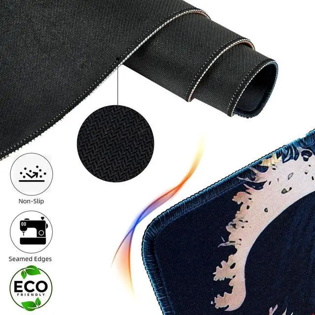 Alt view image 3 of 5 - Japanese Sea Waves Large Gaming Mouse Pad for Desk, Desk Mat with Seamed Edges, Waterproof Desk Pad, Non-Slip Rubber Base,35.4x15.7 Inch Keyboard Pad Computer Mat, Big XL Mousepad 35.4x15.7 Inch