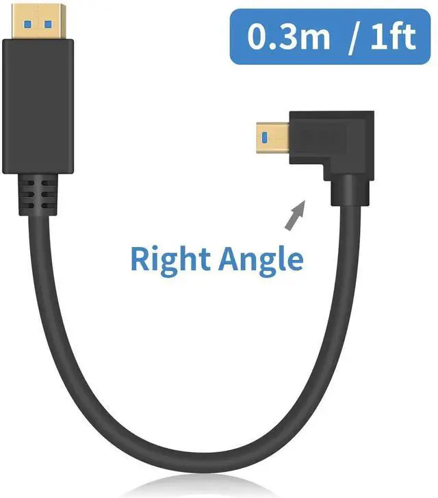 Alt view image 7 of 7 - 90 Degree Mini Displayport to Displayport Cable, Extreme Thin Right Angle Mini Dp Male to DP Male Cable with Gold-Plated for Gaming Monitor 1Ft