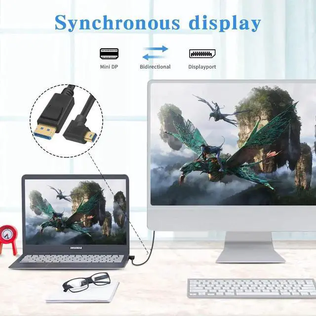 Alt view image 4 of 7 - 90 Degree Mini Displayport to Displayport Cable, Extreme Thin Right Angle Mini Dp Male to DP Male Cable with Gold-Plated for Gaming Monitor 1Ft