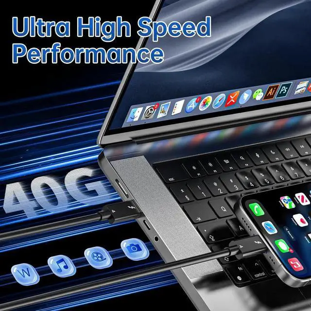 Alt view image 3 of 7 - Thunderbolt 4 Cable 3.3 FT - Intel Certified, Supports 8K Display/ 40Gbps Transfer/ 100W Charging USB C Cable, Thunderbolt Cable for iPhone 15/16 Series, MacBook Air, iPad, Docking