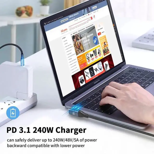 Alt view image 2 of 6 - USB C Cable Right Angle Short, 3.3 ft 240W USB C to USB C Cable, 90 Degree USB C Charger Cable Fast Charging Type C to Type C Cable Compatible with MacBook & iPad Pro & Samsung