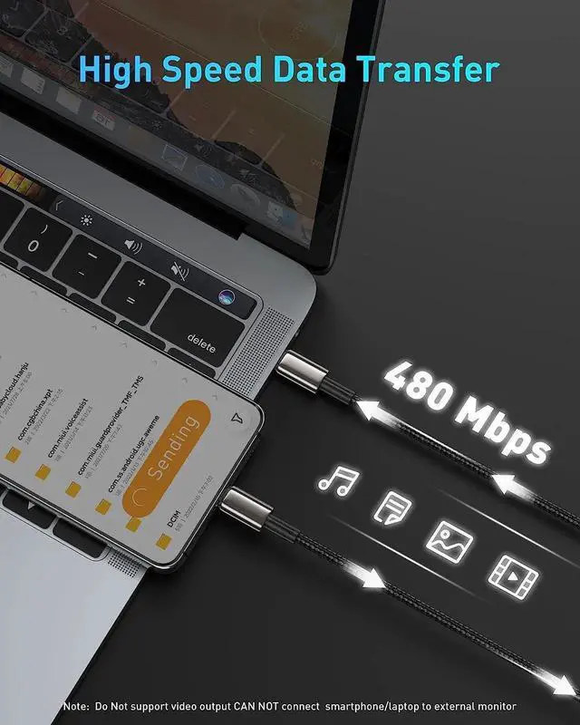 Alt view image 5 of 7 - USB C Cable, Baseus 100W PD 5A QC 4.0 Fast Charging USB C to USB C Cable, Zinc Alloy Nylon Braided Type C Data Cable for Samsung S21 S20+ S10 Note 10 iPad Pro MacBook Pro Google Pixel and more (6.6ft)