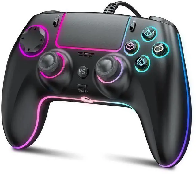 Main image of RGB Wired Controller for PS5/PS4 and PC with Hall Effect Joystick and Trigger, 3.5mm Audio Jack, Support Tubro/Macro Function, Adjustable Dual Vibration 6-Axis Motion Control Gamepad