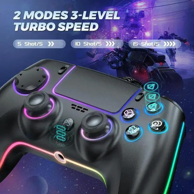 Alt view image 7 of 7 - RGB Wired Controller for PS5/PS4 and PC with Hall Effect Joystick and Trigger, 3.5mm Audio Jack, Support Tubro/Macro Function, Adjustable Dual Vibration 6-Axis Motion Control Gamepad
