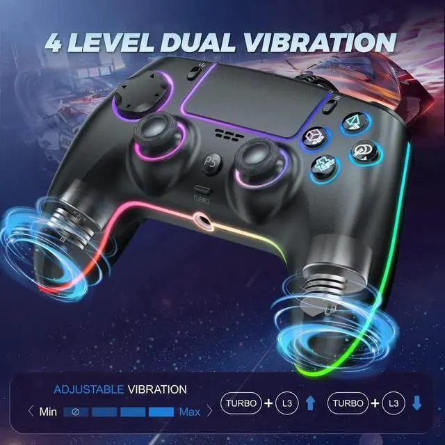 Alt view image 4 of 7 - RGB Wired Controller for PS5/PS4 and PC with Hall Effect Joystick and Trigger, 3.5mm Audio Jack, Support Tubro/Macro Function, Adjustable Dual Vibration 6-Axis Motion Control Gamepad