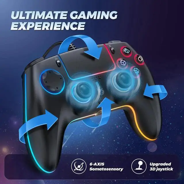 Alt view image 6 of 7 - RGB Wired Controller for PS5/PS4 and PC with Hall Effect Joystick and Trigger, 3.5mm Audio Jack, Support Tubro/Macro Function, Adjustable Dual Vibration 6-Axis Motion Control Gamepad