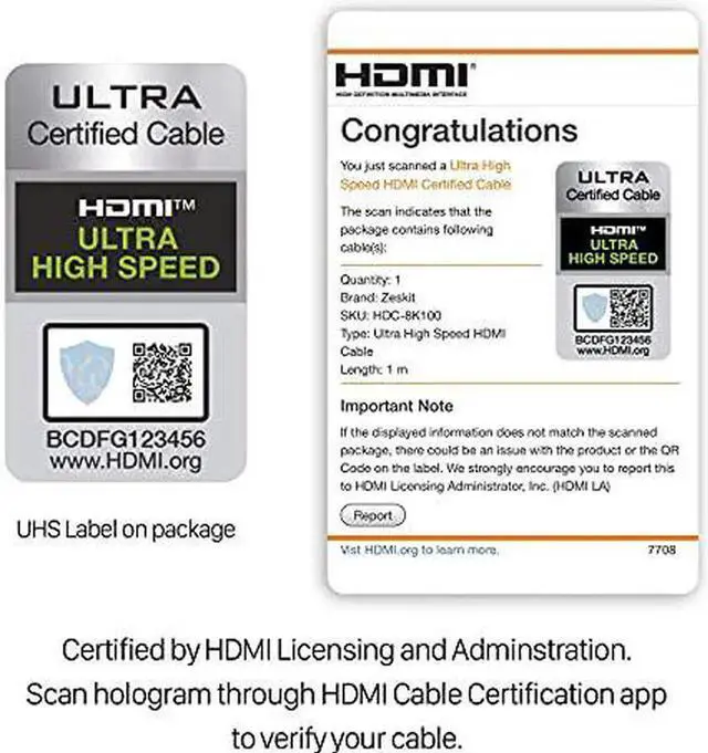 Alt view image 2 of 6 - Zeskit Certified 2.1 8K HDMI Cable 48Gbps 4K120Hz Compatible with Soundbar eARC HDR10 VRR Dolby Vision Atmos HDCP 2.2 2.3 PS5 Xbox Series X Apple TV Roku (Ultra High Speed, Maya CL3 In Wall Long 13ft)