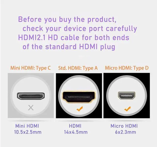 Alt view image 3 of 7 - 50ft 8K Fiber Optic HDMI Cable, Micro HDMI to HDMI 2.1, Detachable Type A+D, 48Gbps Ultra Speed, HDR, 3D, eARC, in Wall CL2 / CL3 Rated, Slim and Flexible for PS5 Project TV 15m / 50ft