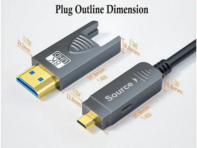 Alt view image 7 of 7 - 50ft 8K Fiber Optic HDMI Cable, Micro HDMI to HDMI 2.1, Detachable Type A+D, 48Gbps Ultra Speed, HDR, 3D, eARC, in Wall CL2 / CL3 Rated, Slim and Flexible for PS5 Project TV 15m / 50ft