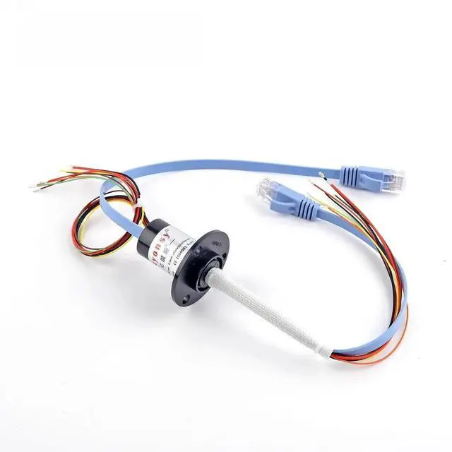 Main image of Gigabit Ethernet Slip Ring with Flange Mount, 1-Channel RJ45 1000Base-T + Power & Signal Wires Low Noise, Stable Transmission, Industrial Rotating Joint