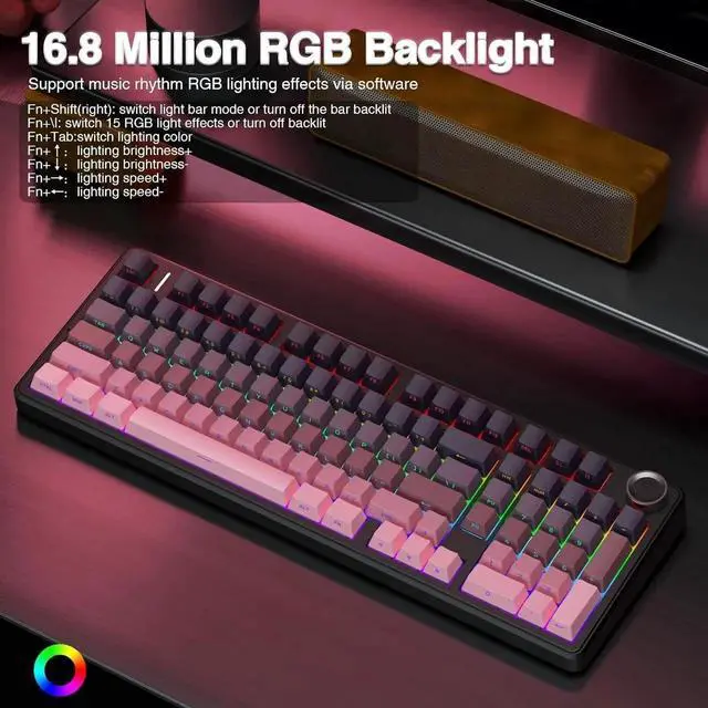 Alt view image 4 of 7 - AULA F99 Pro Wireless Mechanical Keyboard with Knob,Tri-Mode BT5.0/USB-C/2.4GHz Hot Swappable Keyboard,Gasket Structure,Creamy Sound,RGB Backlit Computer Gaming Keyboards