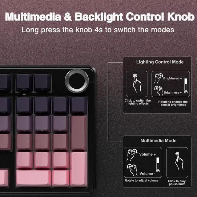 Alt view image 7 of 7 - AULA F99 Pro Wireless Mechanical Keyboard with Knob,Tri-Mode BT5.0/USB-C/2.4GHz Hot Swappable Keyboard,Gasket Structure,Creamy Sound,RGB Backlit Computer Gaming Keyboards