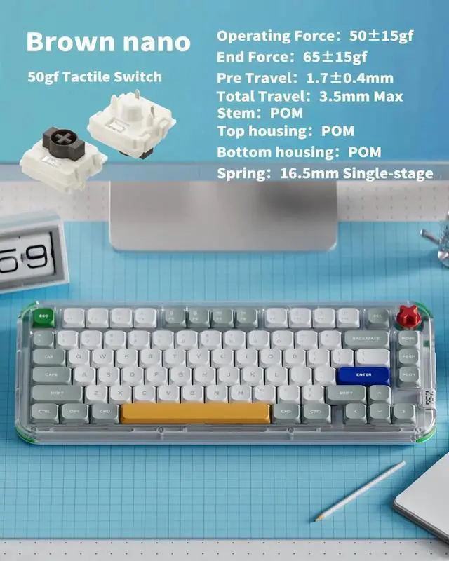 Alt view image 6 of 7 - NuPhy Kick75 Wireless Low Profile Mechanical Keyboard with Volume Knob,75% Hot Swappable Custom Keyboard,80 Keys RGB Backlit with PBT Keycaps,BT/2.4G/USB-C (Brown Nano Switch)