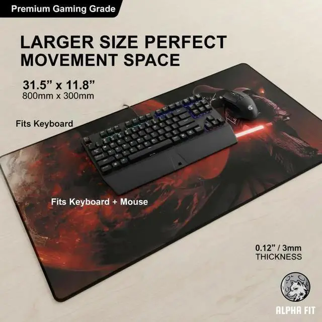 Alt view image 2 of 7 - Alpha Fit Starwar Gaming Mouse Pad XXL (31.5" x 11.8") - Star Wars Themed Large Mouse Pad - Extra Large Gaming Mouse Pads with Non-Slip Rubber Base & Stitched Edges for Sci-Fi Setup
