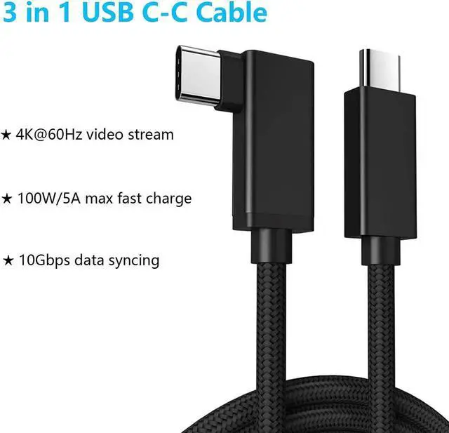 Alt view image 2 of 7 - USB C Video Cable Right Angle 3.3ft/1M, 4K UHD with Audio Support 100W PD Fast Charge and Data Syncing at Gen2 10Gbps High Speed Compatible for USB C iPad Pro, MacBook Pro, iMac, Surface Pro and More