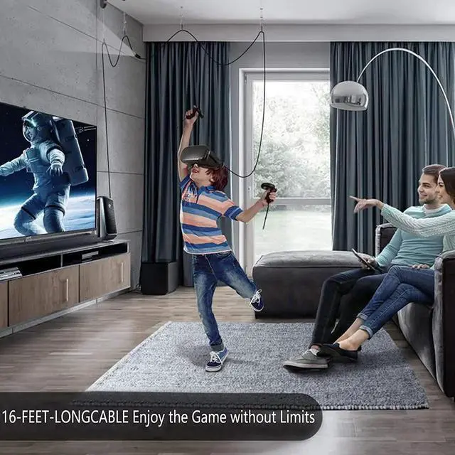 Alt view image 4 of 7 - Oculus Quest 2 VR Link Cable, 10FT/3M VR Headset Cable for Oculus Quest 2/Quest 1, 90 Degree 3.2 gen USB C to A High Speed Data Transfer& Fast Charging Cable for Oculus Quest Headset to a Gaming PC