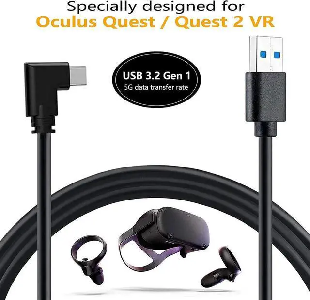 Alt view image 2 of 7 - Oculus Quest 2 VR Link Cable, 10FT/3M VR Headset Cable for Oculus Quest 2/Quest 1, 90 Degree 3.2 gen USB C to A High Speed Data Transfer& Fast Charging Cable for Oculus Quest Headset to a Gaming PC