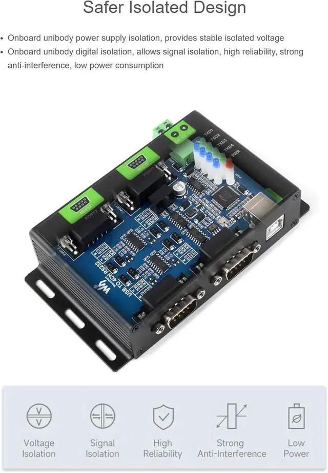 Alt view image 5 of 7 - Industrial Isolated USB to 4-Ch RS232 Converter USB to Serial Adapter Original FT4232HL Chip Mac/Linux/Windows Multi-OS Compatible RS232 Male Port