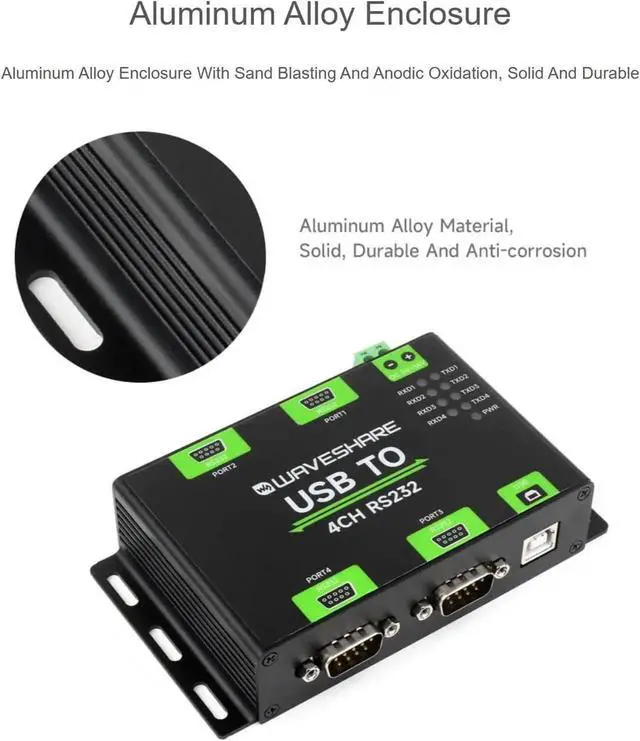 Alt view image 6 of 7 - Industrial Isolated USB to 4-Ch RS232 Converter USB to Serial Adapter Original FT4232HL Chip Mac/Linux/Windows Multi-OS Compatible RS232 Male Port