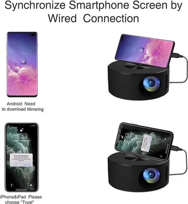 Alt view image 2 of 6 - YT200 LED Projector Mobile Video Projection Home Theater 1080P USB Sync Screen Smartphones Portable Projector