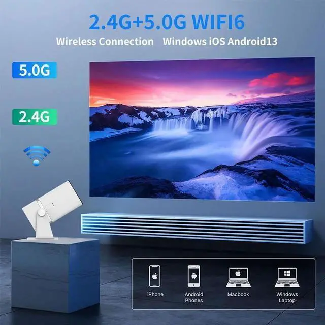 Alt view image 4 of 7 - Mini Projector 2025 Upgraded Projector with WiFi and Bluetooth, Native 1080P, 180° Rotation Stand Smart Projector, 150" Portable Projector with Android TV 13, 2.4G/5G, Auto Keyston Outdoor/Home Movie