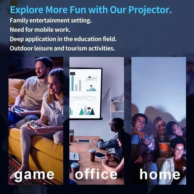Alt view image 7 of 7 - Mini Projector 2025 Upgraded Projector with WiFi and Bluetooth, Native 1080P, 180° Rotation Stand Smart Projector, 150" Portable Projector with Android TV 13, 2.4G/5G, Auto Keyston Outdoor/Home Movie