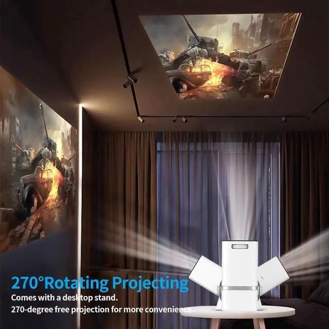 Alt view image 5 of 7 - Mini Projector 2025 Upgraded Projector with WiFi and Bluetooth, Native 1080P, 180° Rotation Stand Smart Projector, 150" Portable Projector with Android TV 13, 2.4G/5G, Auto Keyston Outdoor/Home Movie