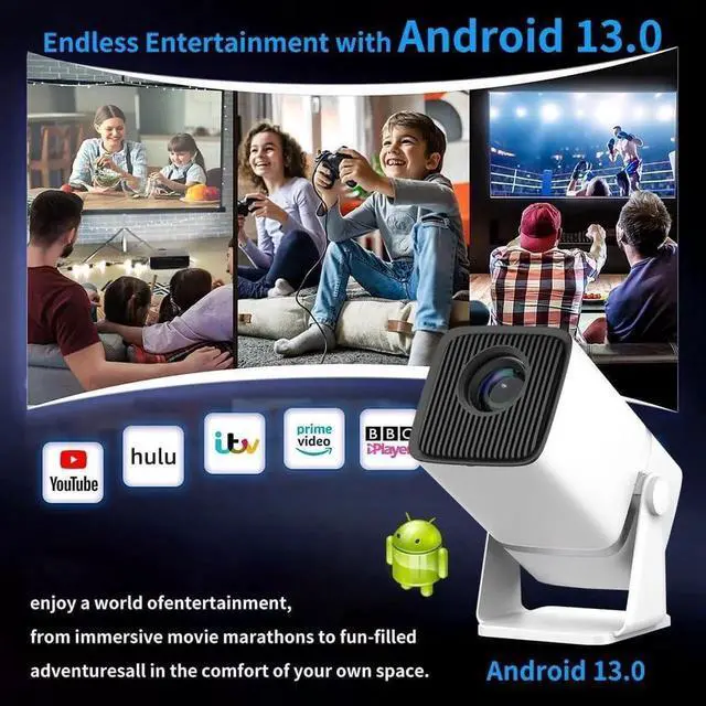 Alt view image 2 of 7 - Mini Projector 2025 Upgraded Projector with WiFi and Bluetooth, Native 1080P, 180° Rotation Stand Smart Projector, 150" Portable Projector with Android TV 13, 2.4G/5G, Auto Keyston Outdoor/Home Movie