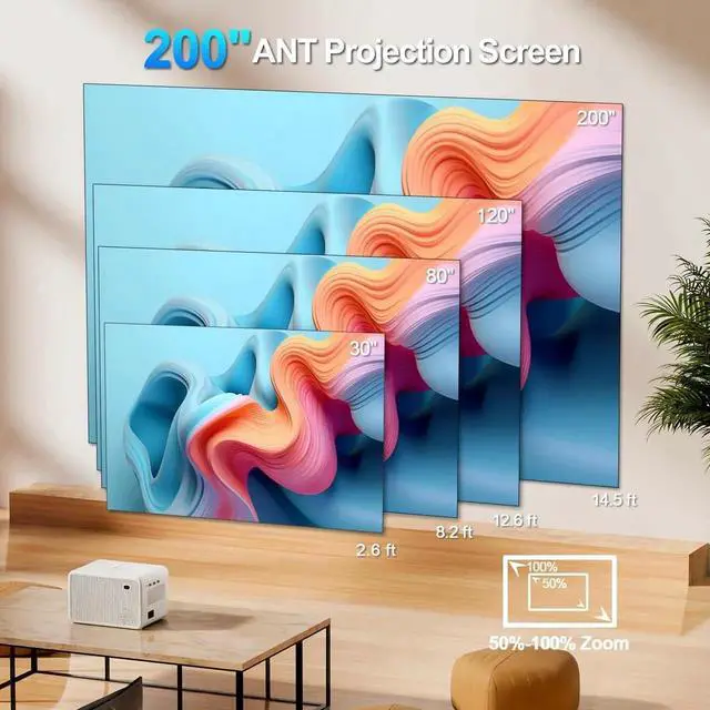 Alt view image 4 of 7 - 5G WiFi & Bluetooth 1080P Portable Projector, 16000LM, 50% Zoom, Outdoor Movie Projector for Phone/Laptop/TV Stick/DVD/USB/HDMI