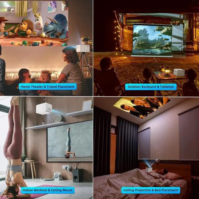 Alt view image 3 of 7 - 5G WiFi & Bluetooth 1080P Portable Projector, 16000LM, 50% Zoom, Outdoor Movie Projector for Phone/Laptop/TV Stick/DVD/USB/HDMI