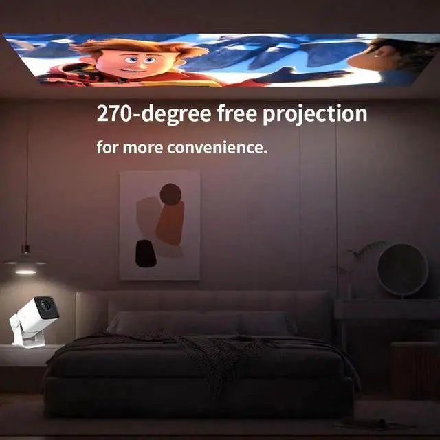 Alt view image 4 of 7 - Mini Projector with 270°Rotatable, 1080P 300 ANSI, Built-in Stand Projector Outdoor Home Theater Projector with Android TV 13, Wifi 2.4G/5G, Auto Keyston Suitable for home, office, and outdoor
