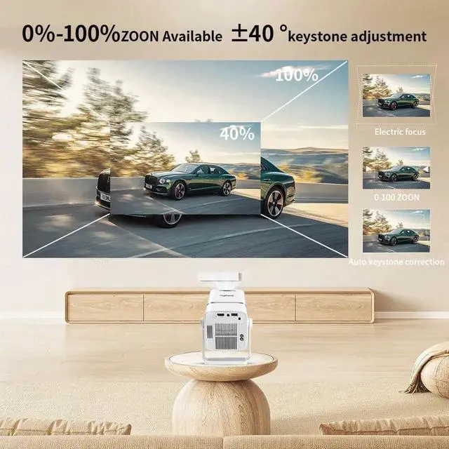 Alt view image 6 of 7 - Mini Projector with 270°Rotatable, 1080P 300 ANSI, Built-in Stand Projector Outdoor Home Theater Projector with Android TV 13, Wifi 2.4G/5G, Auto Keyston Suitable for home, office, and outdoor