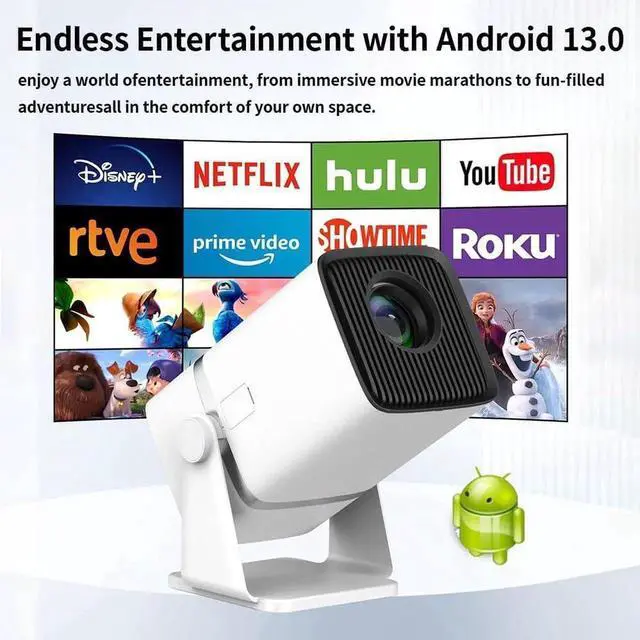 Alt view image 3 of 7 - Mini Projector with 270°Rotatable, 1080P 300 ANSI, Built-in Stand Projector Outdoor Home Theater Projector with Android TV 13, Wifi 2.4G/5G, Auto Keyston Suitable for home, office, and outdoor