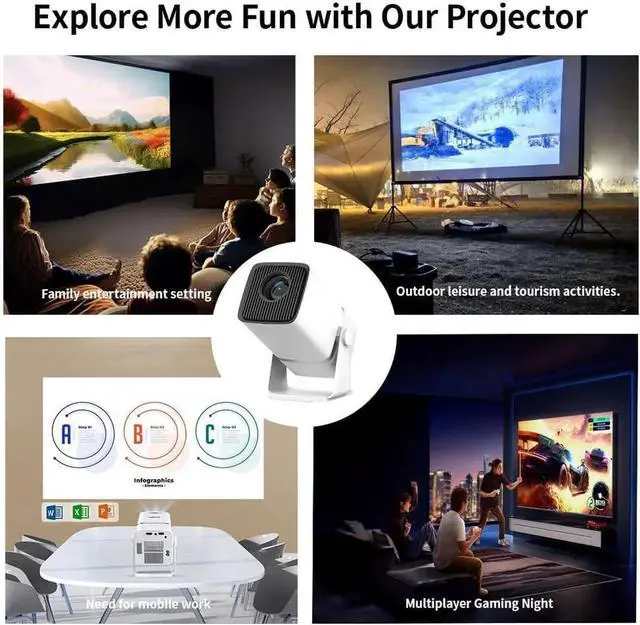 Alt view image 7 of 7 - Mini Projector with 270°Rotatable, 1080P 300 ANSI, Built-in Stand Projector Outdoor Home Theater Projector with Android TV 13, Wifi 2.4G/5G, Auto Keyston Suitable for home, office, and outdoor