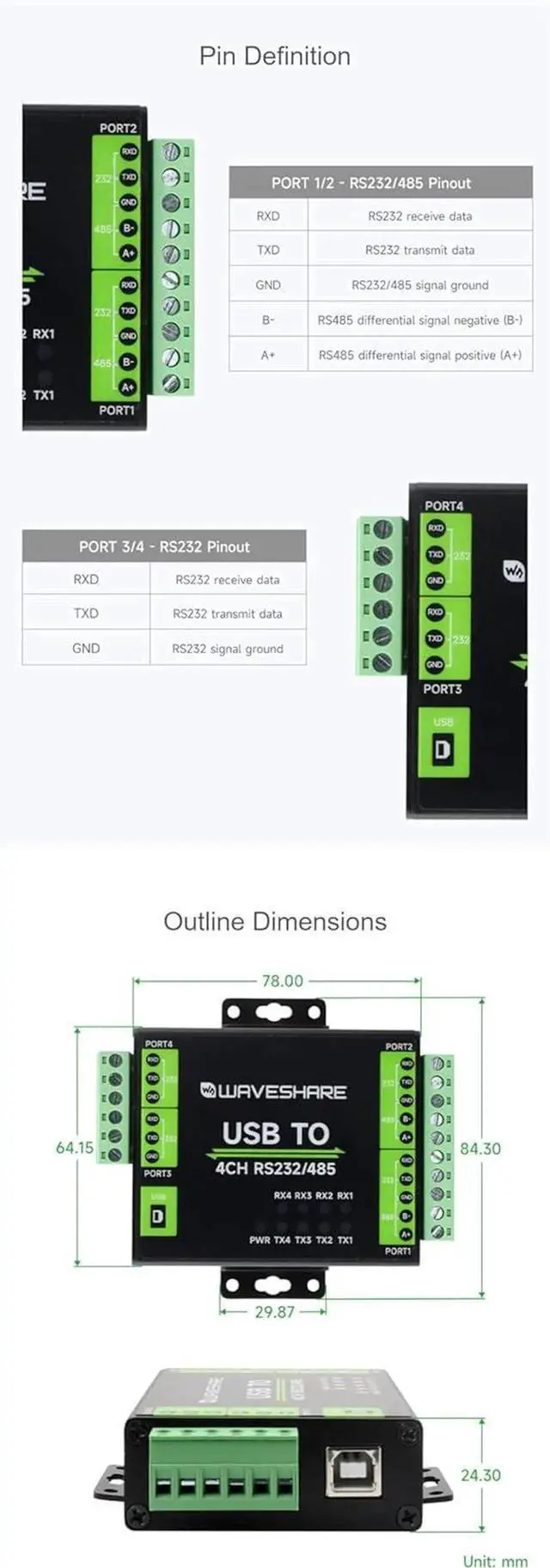 Alt view image 5 of 7 - Industrial Isolated USB to RS232/485 Converter Original FT4232HL Supports USB to USB to 4-Ch RS232, USB to 2-Ch RS232, USB to 2-Ch RS232/485