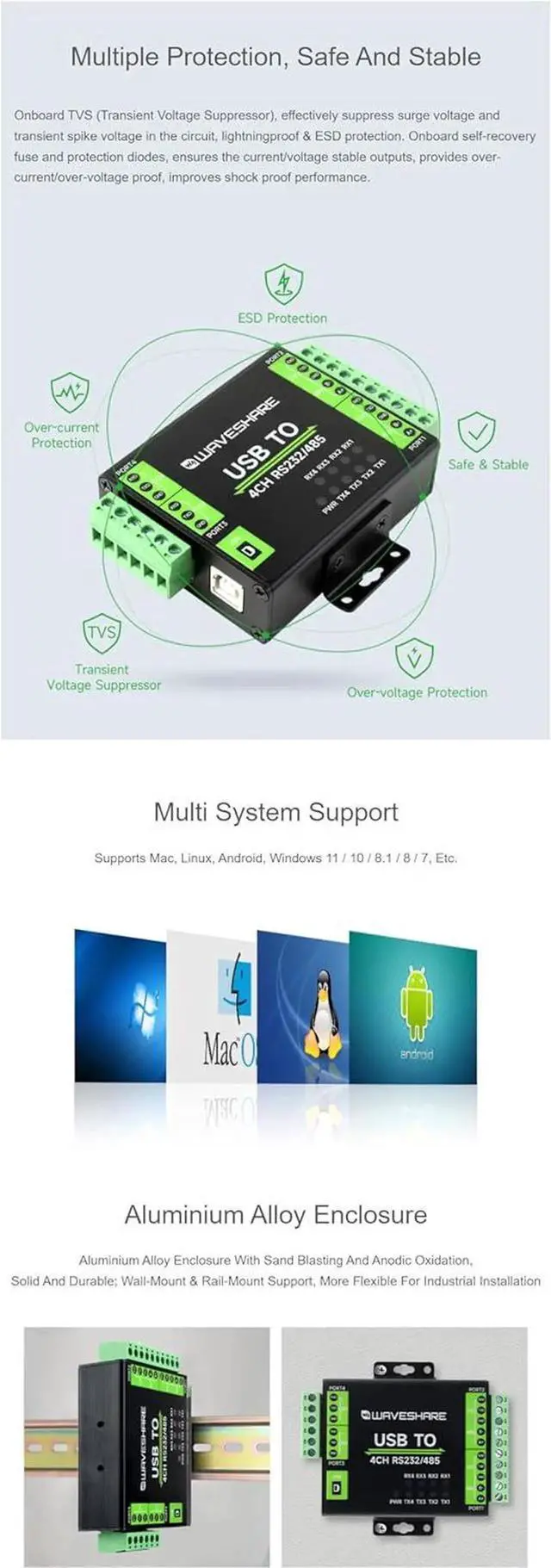 Alt view image 6 of 7 - Industrial Isolated USB to RS232/485 Converter Original FT4232HL Supports USB to USB to 4-Ch RS232, USB to 2-Ch RS232, USB to 2-Ch RS232/485