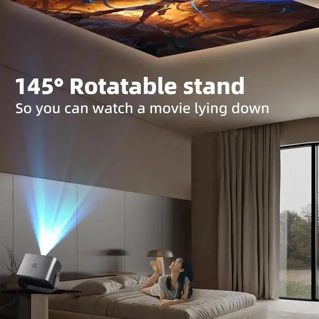 Alt view image 4 of 7 - Full HD 1080P Projector, Portable Projector, 360° Rotatable, Electric Focus, Automatic Step Correction, HDMI/USB/3.5 Audio Interface, Compatible with Mobile TV/Tablet/Smartphone(European plug)